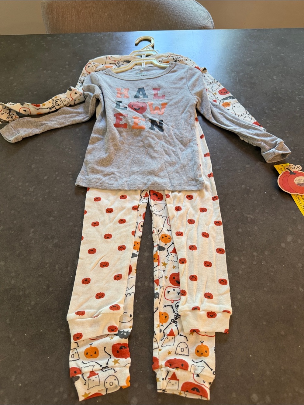 chick pea Gray Halloween Pajama Set with Orange Accents